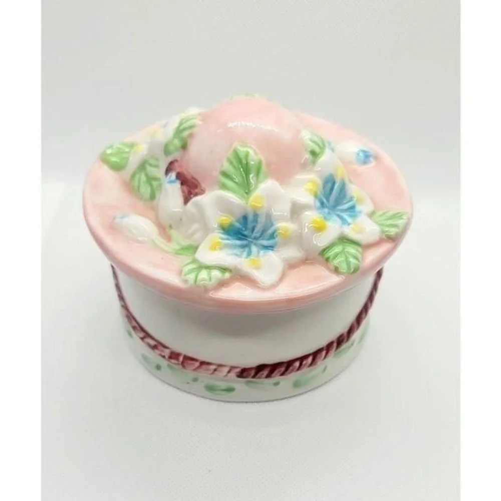 Floral Trinket Box W/ Vtg Hat Shaped Lid